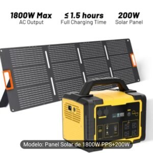 ESTACIÓN DE ENERGÍA PORTÁTIL 1800W + PANEL SOLAR 200W ⚡ Kit completo de energía solar para interiores y exteriores