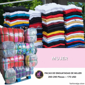 PACA DE ROPA RECICLADA MUJER ENGUATADAS (260-290 PIEZAS - 100 LB)