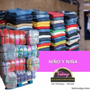 PACA DE ROPA RECICLADA NIÑO Y NIÑA PANTALONES MEZCLILLA Y ALGODÓN (185-190 PIEZAS - 100 LB)