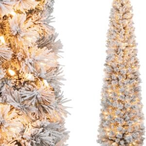 ÁRBOL DE NAVIDAD PREILUMINADO GOPLUS 7 PIES CON NIEVE